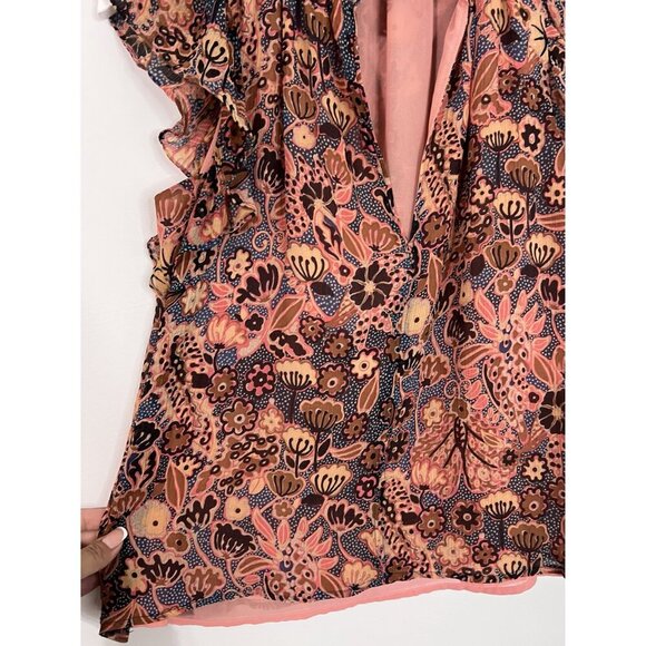 A.L.C. Brown/Pink 100% Silk Hayley Floral Metallic Blouse Size 4 - Picture 6 of 11